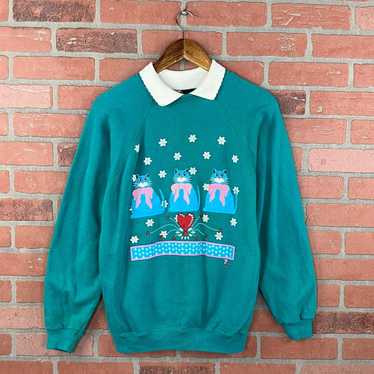 Made In Usa × Vintage VTG 90s Zig Zag Teal Cats S… - image 1