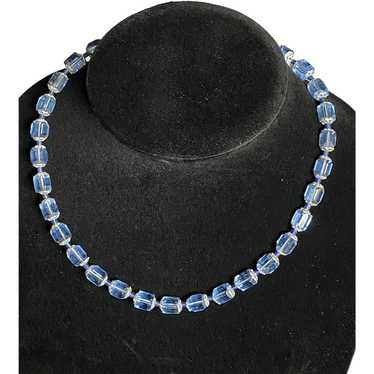 Faceted Blue Barrel Crystal Necklace