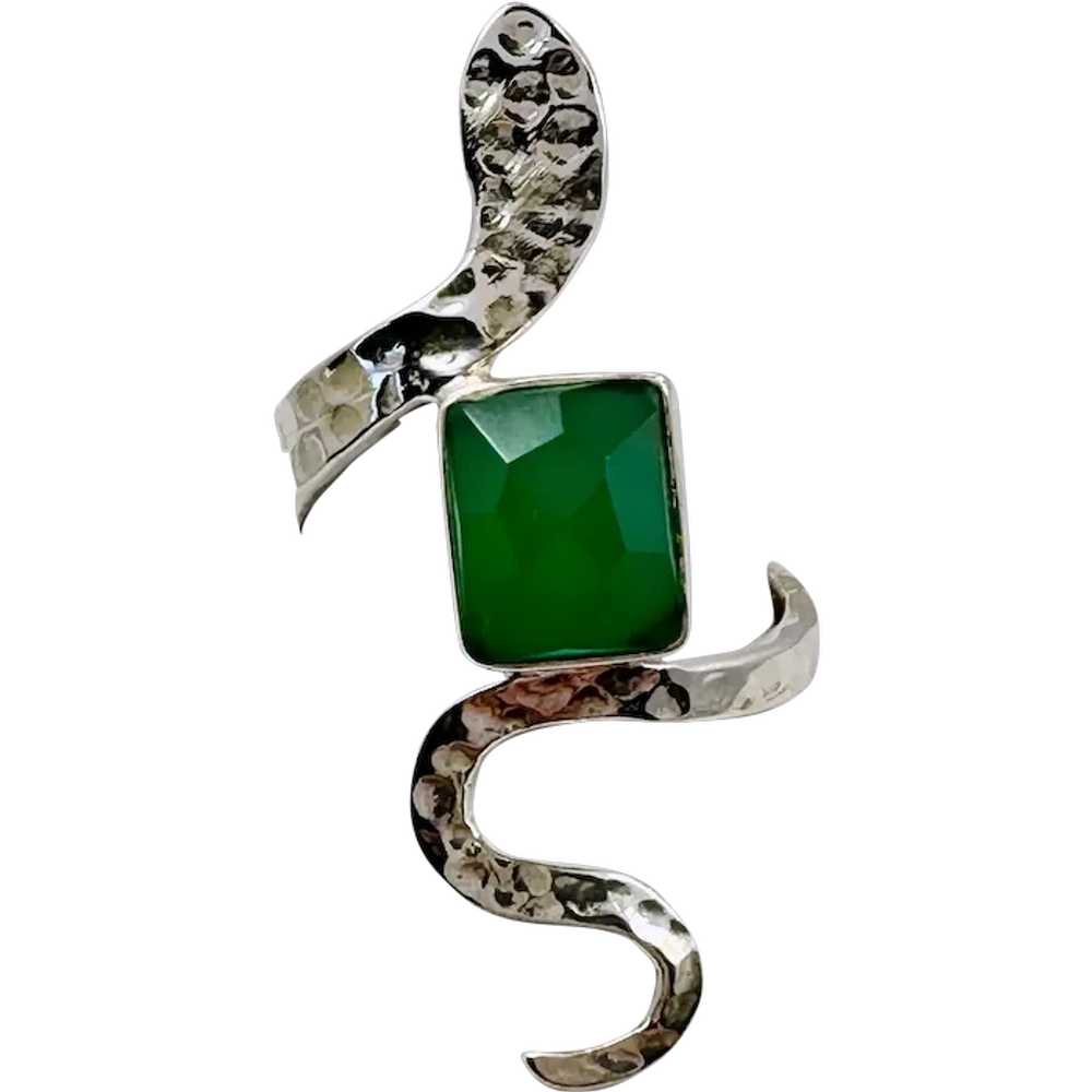 Snake Ring, Sterling Silver, Green Onyx, Faceted … - image 1