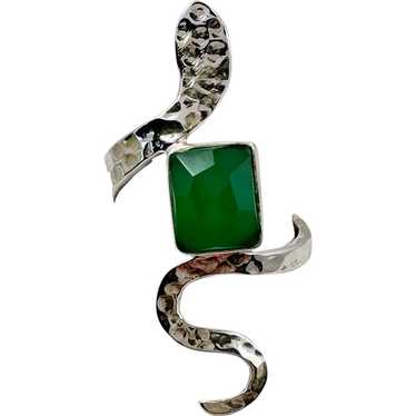 Snake Ring, Sterling Silver, Green Onyx, Faceted … - image 1