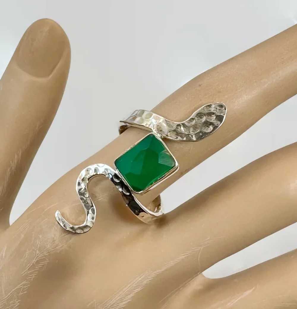 Snake Ring, Sterling Silver, Green Onyx, Faceted … - image 2