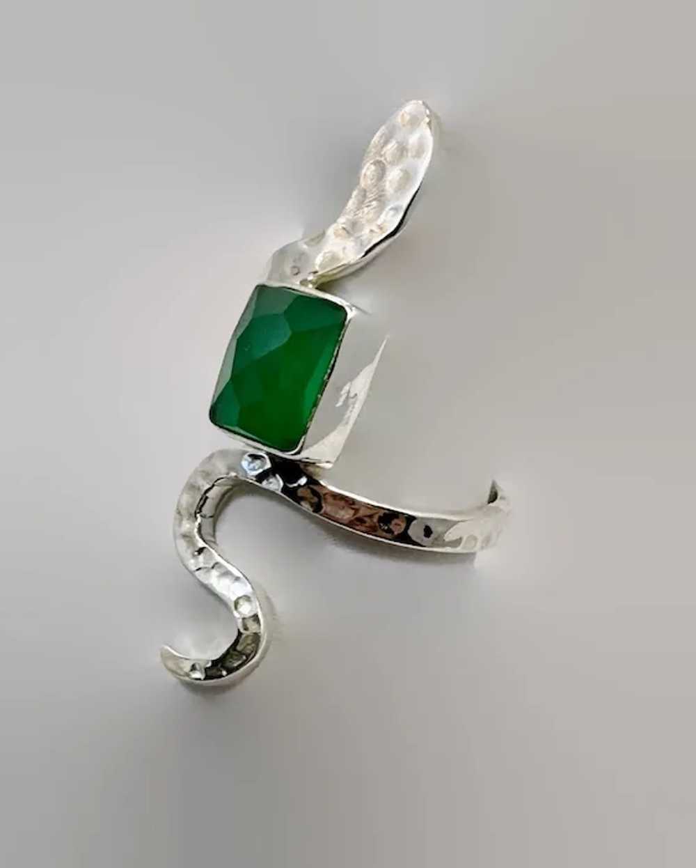 Snake Ring, Sterling Silver, Green Onyx, Faceted … - image 3