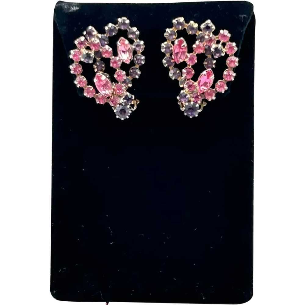 Pink Purple Rhinestones Fashion Clip On Earrings … - image 1