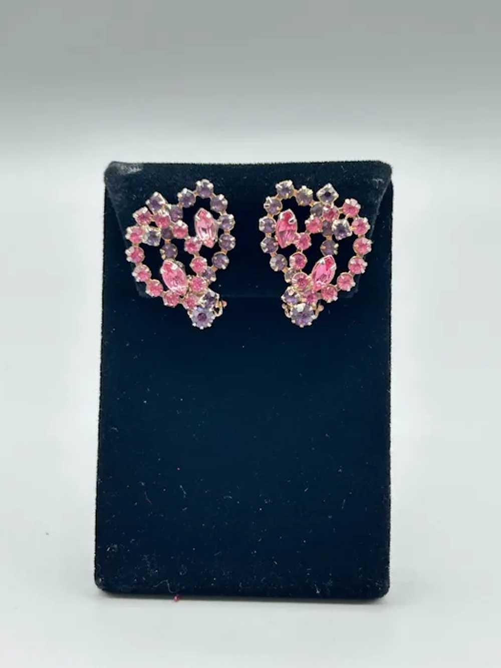 Pink Purple Rhinestones Fashion Clip On Earrings … - image 2