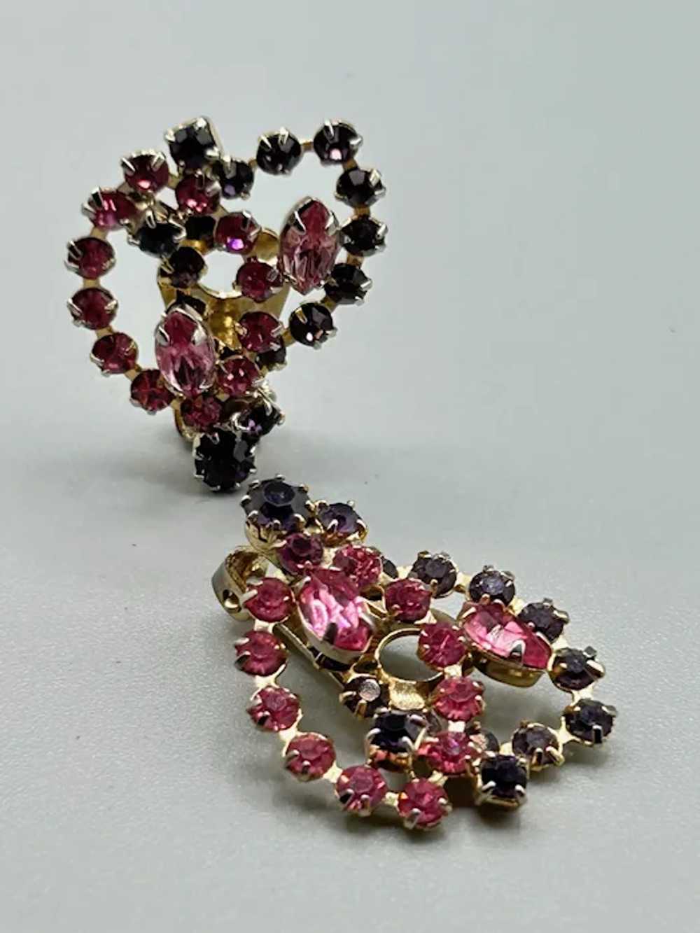 Pink Purple Rhinestones Fashion Clip On Earrings … - image 3