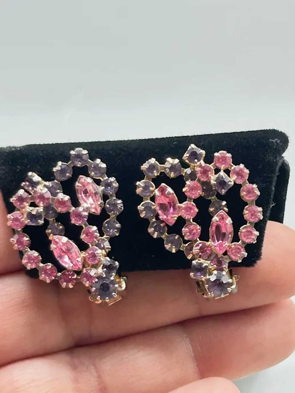 Pink Purple Rhinestones Fashion Clip On Earrings … - image 4