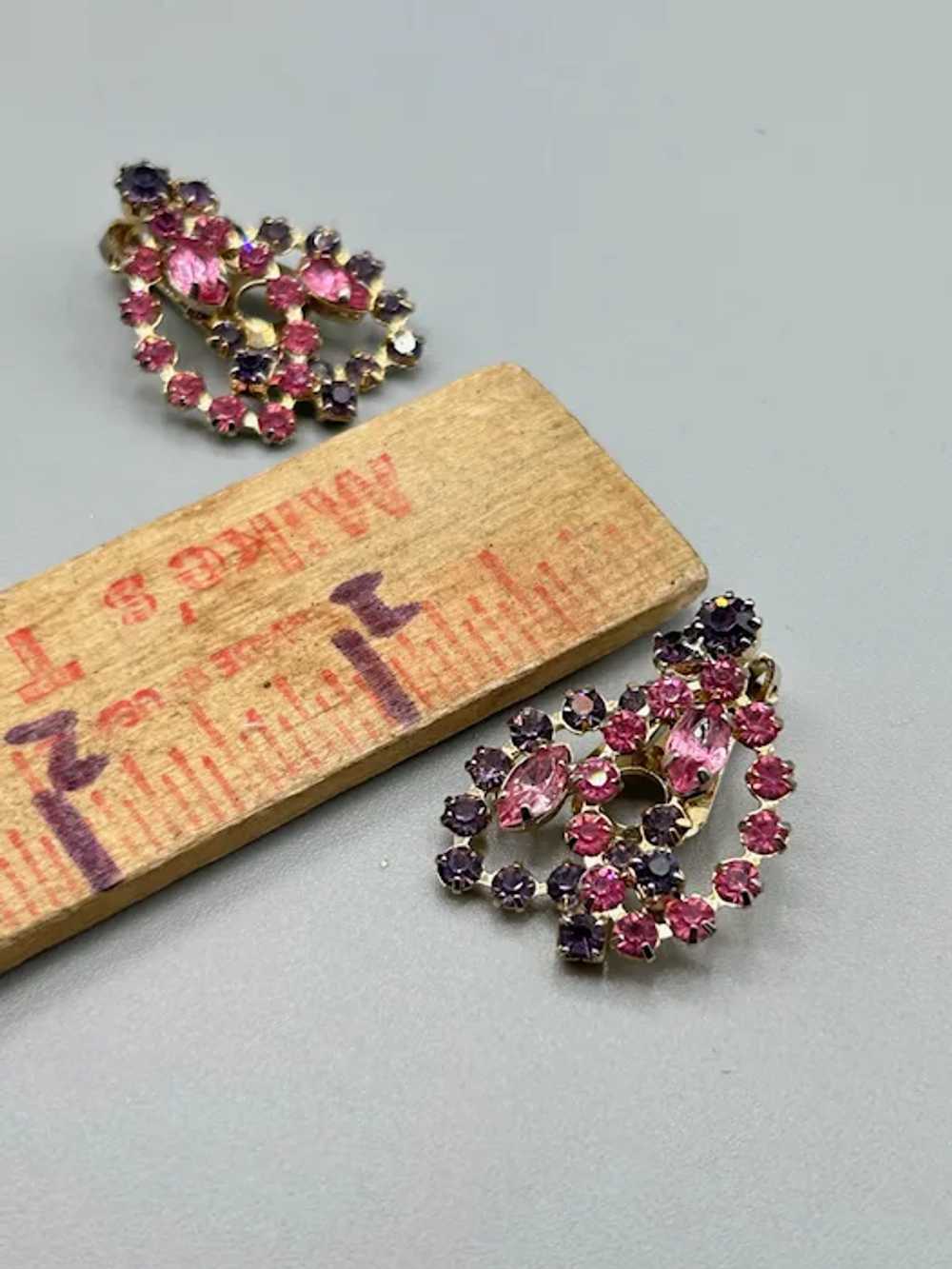 Pink Purple Rhinestones Fashion Clip On Earrings … - image 6