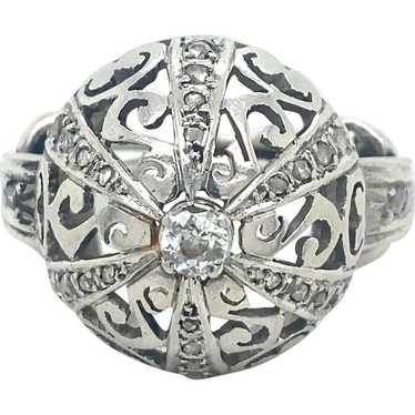 Original Art Deco Platinum Filigree Dome Ring