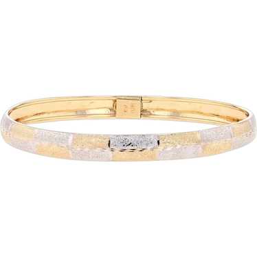 Yellow Gold Etched Checkerboard Bangle Bracelet 7… - image 1