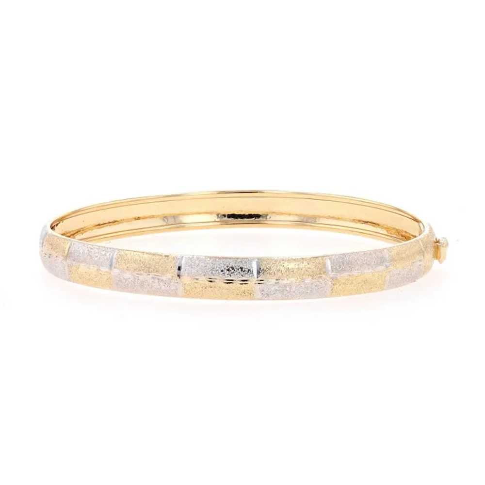 Yellow Gold Etched Checkerboard Bangle Bracelet 7… - image 3