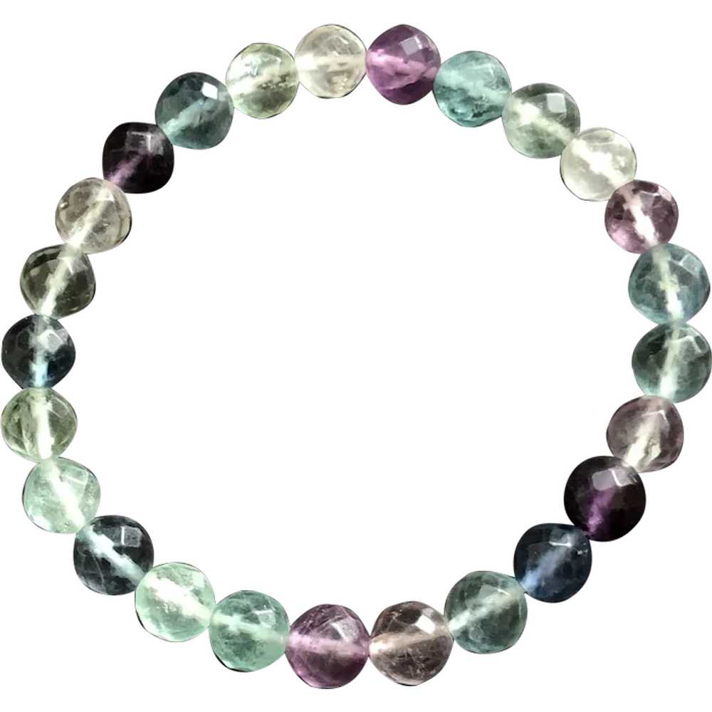 Vintage Natural Faceted Fluorite Beads Stretch Br… - image 1