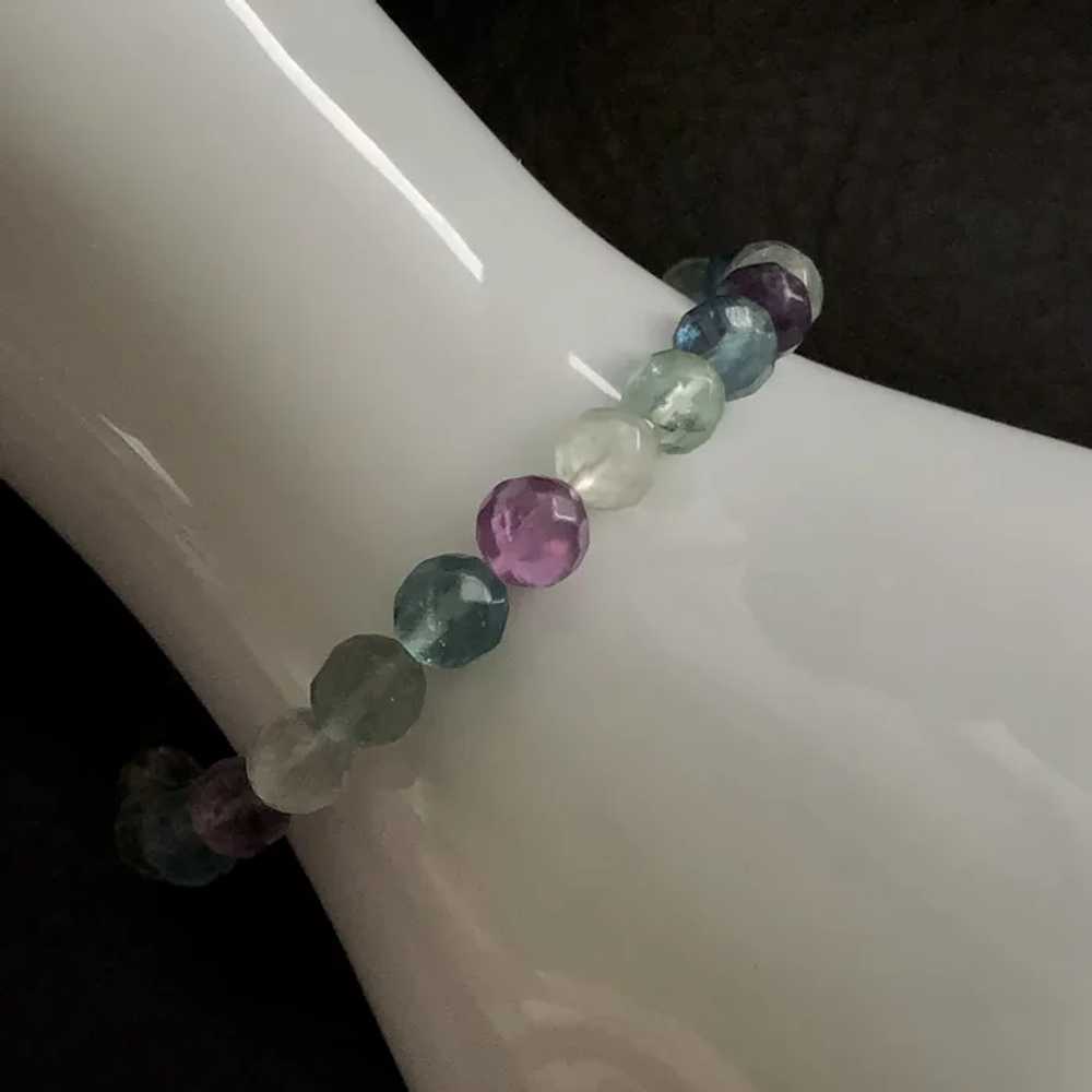 Vintage Natural Faceted Fluorite Beads Stretch Br… - image 2