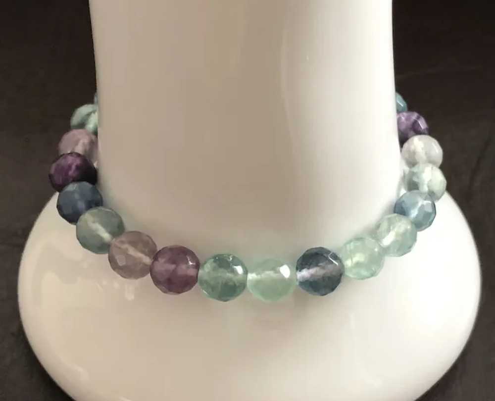 Vintage Natural Faceted Fluorite Beads Stretch Br… - image 3