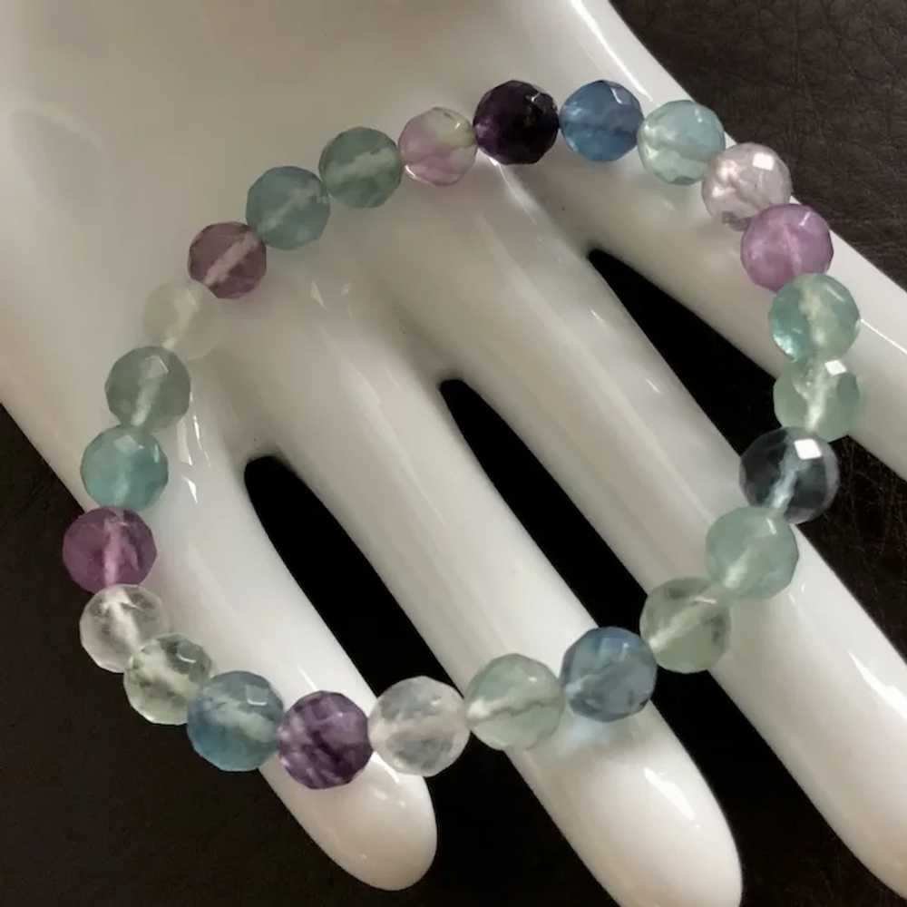 Vintage Natural Faceted Fluorite Beads Stretch Br… - image 4