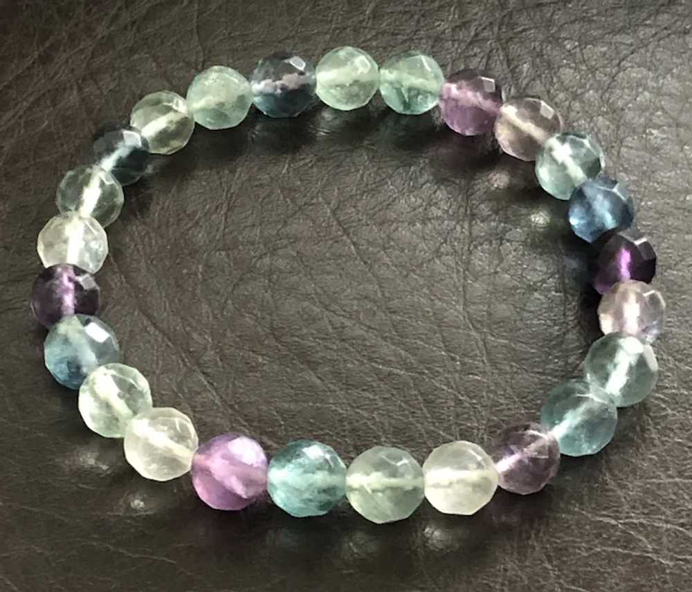 Vintage Natural Faceted Fluorite Beads Stretch Br… - image 6