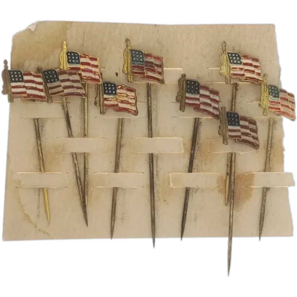 Gold Toned Set of 9 American Flag Stickpins - Pat… - image 1