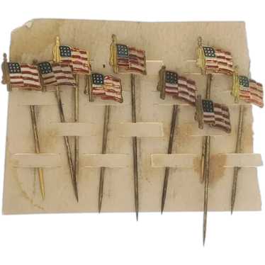 Gold Toned Set of 9 American Flag Stickpins - Pat… - image 1