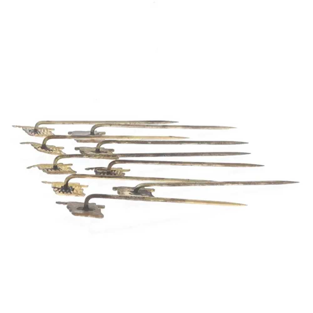 Gold Toned Set of 9 American Flag Stickpins - Pat… - image 2