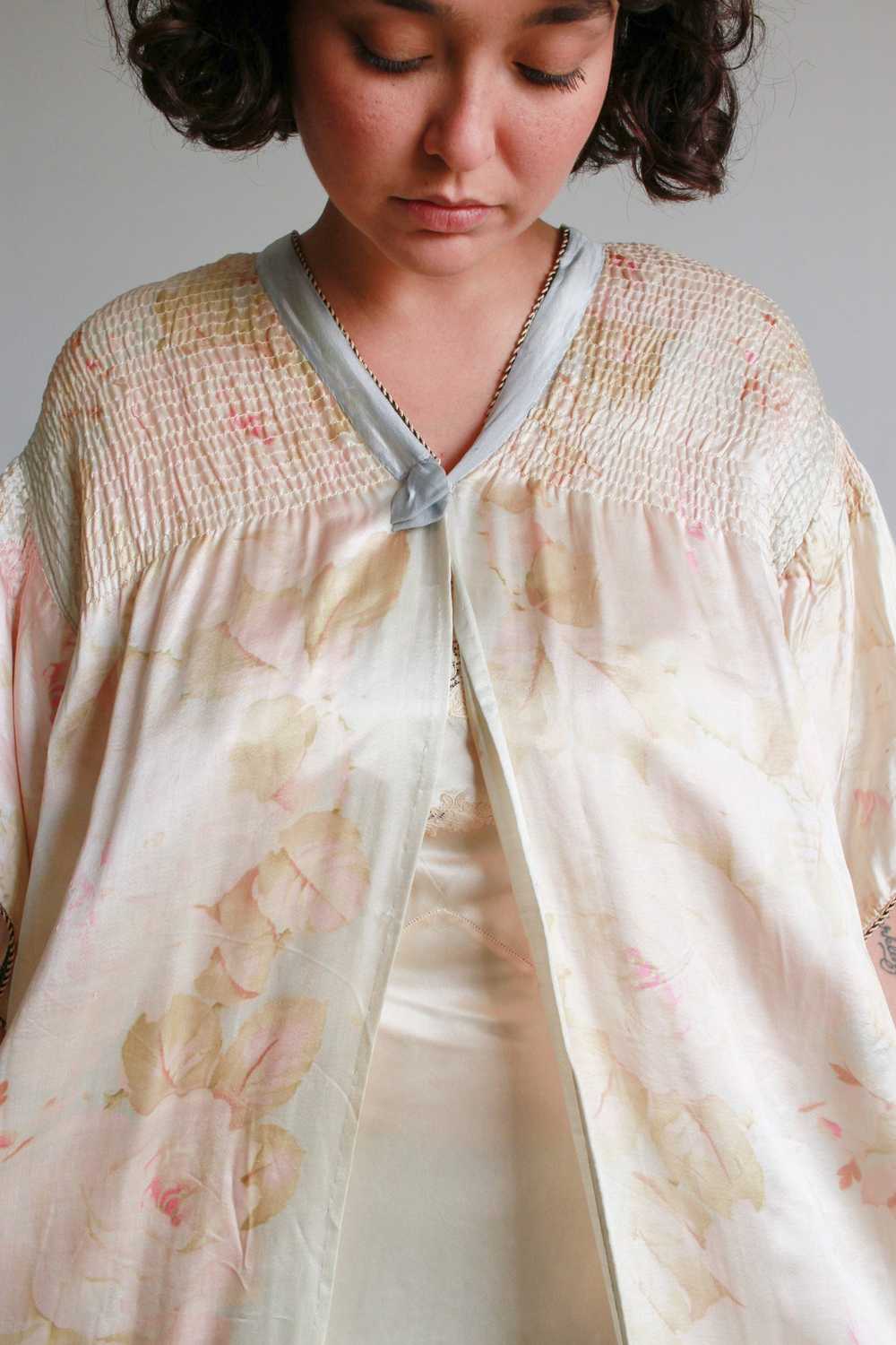 1920s Pongee Silk Print Smock Duster Robe - image 6