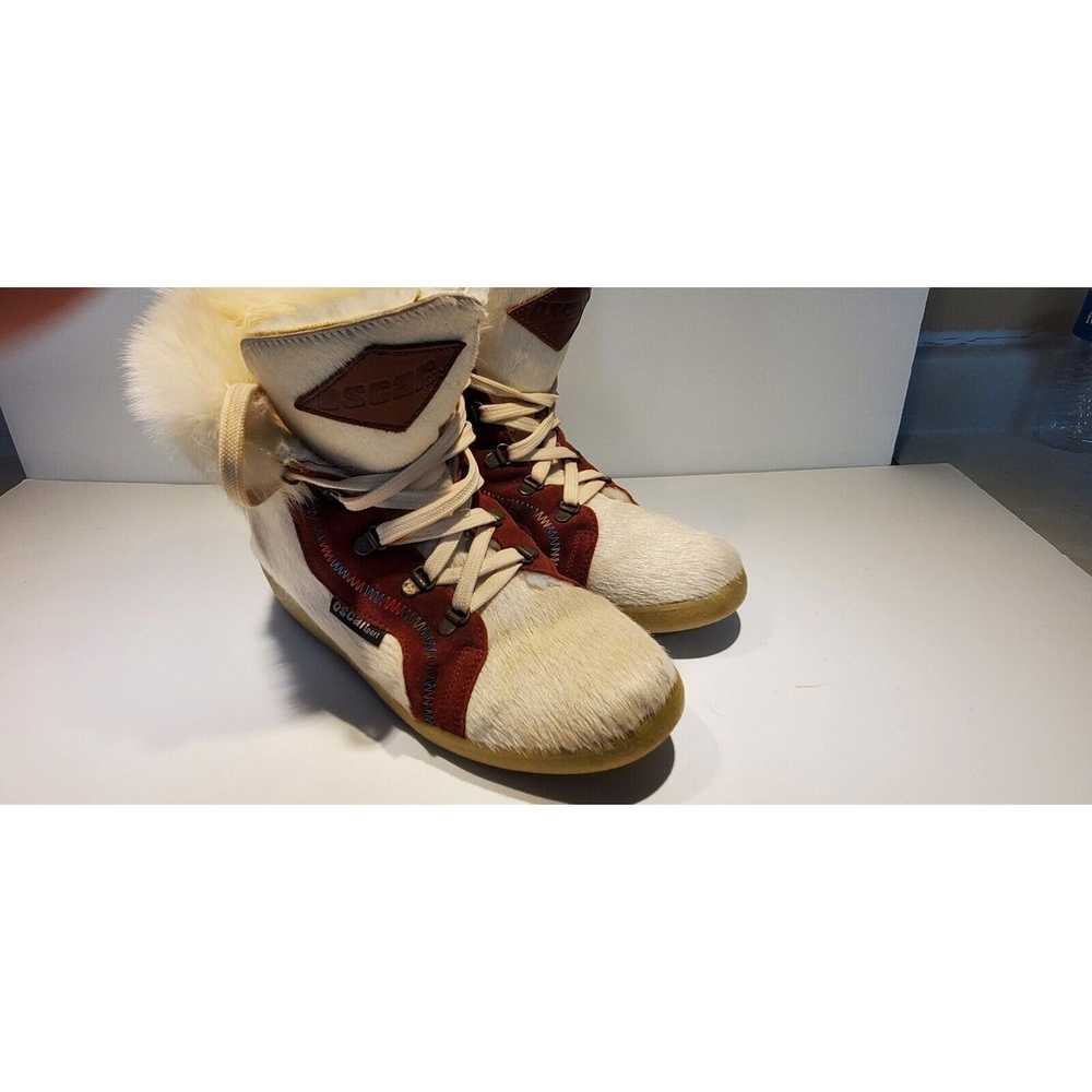 Vintage Oscar Sport White Fur Lace Up Winter Ankl… - image 2