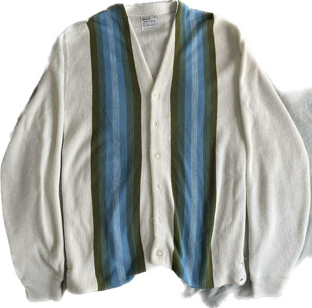 Sears Vintage Sears Cardigan Wool Sweater, Blue G… - image 1