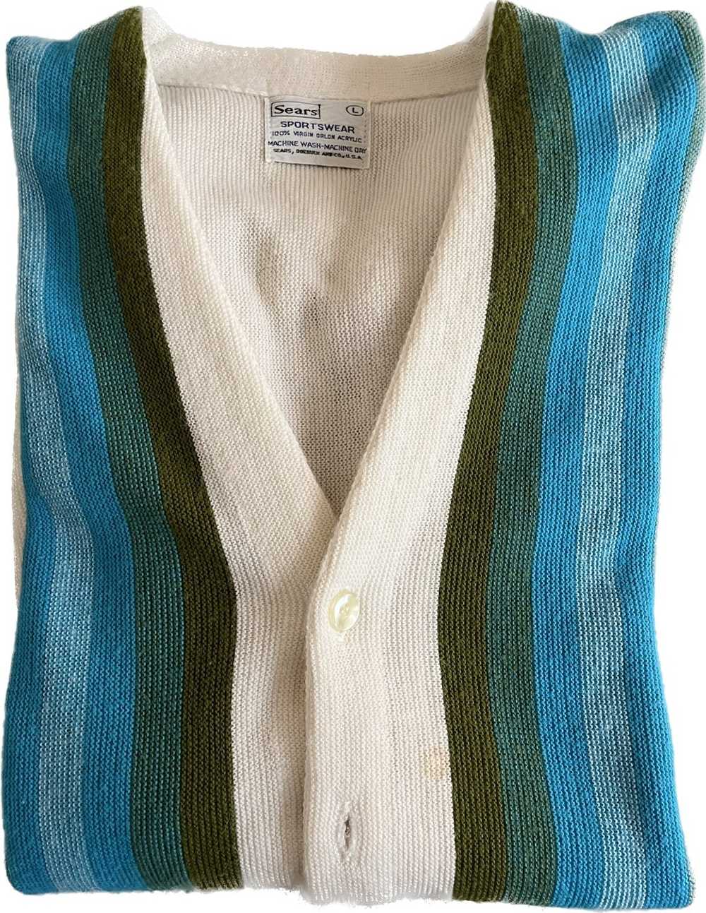 Sears Vintage Sears Cardigan Wool Sweater, Blue G… - image 2