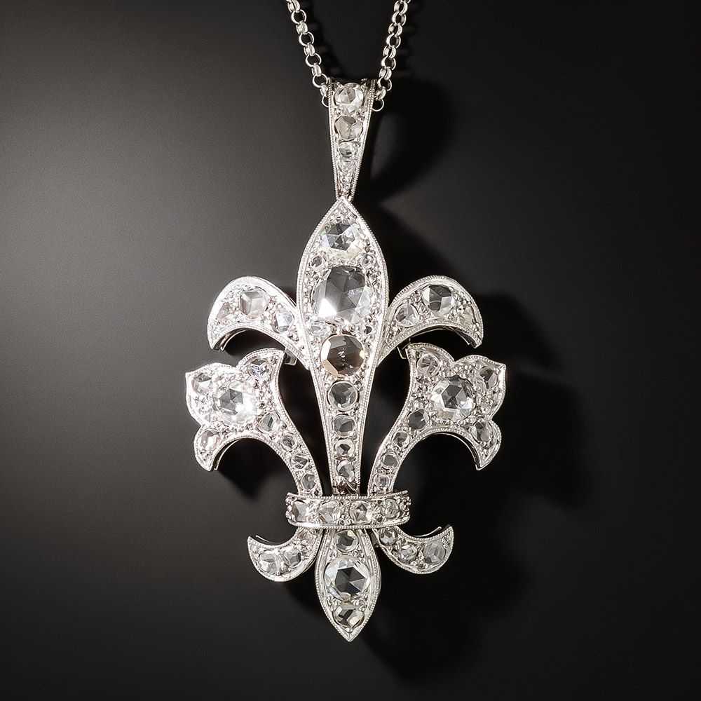 Estate Fleur-de-Lys Rose-Cut Diamond Pendant - image 1