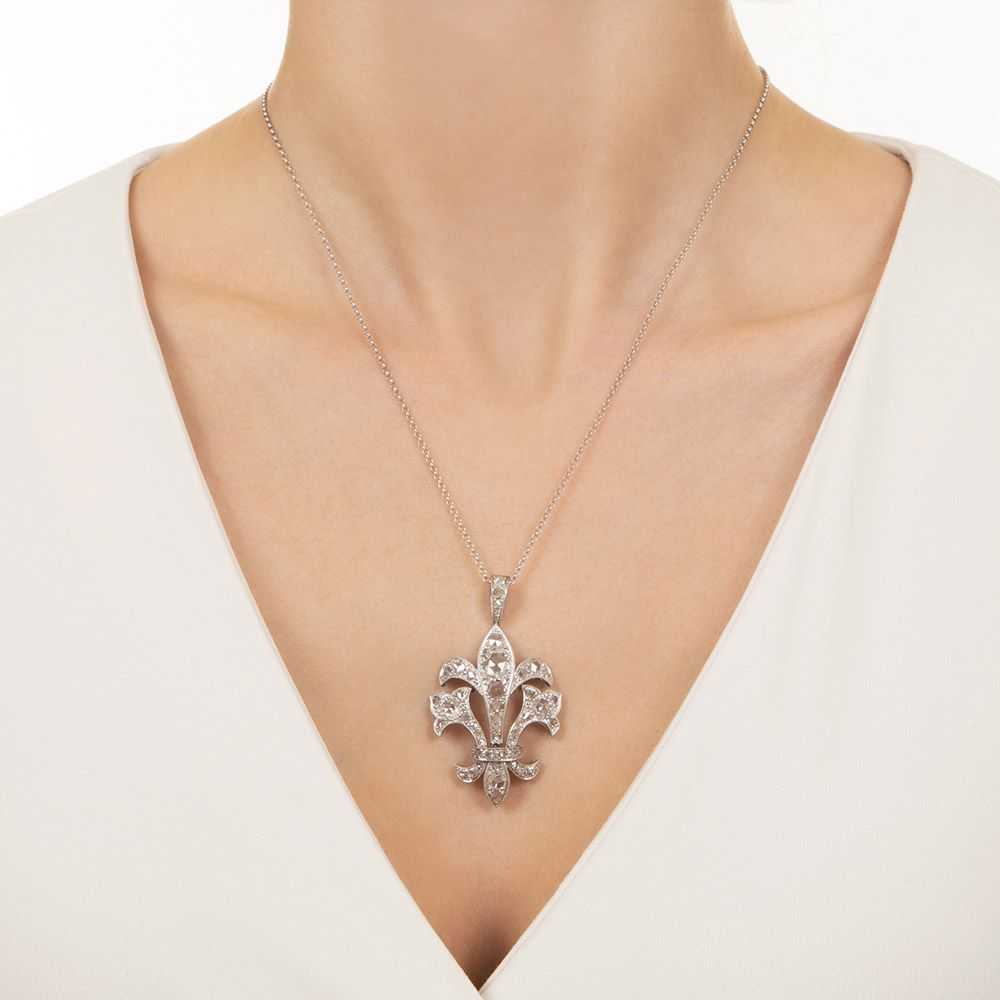 Estate Fleur-de-Lys Rose-Cut Diamond Pendant - image 2