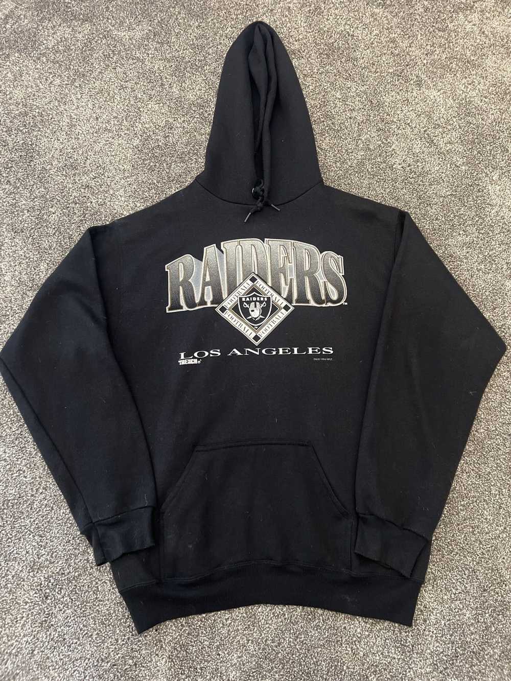 80s Vintage Los Angeles Raiders Grey Black Color Block Hoodie