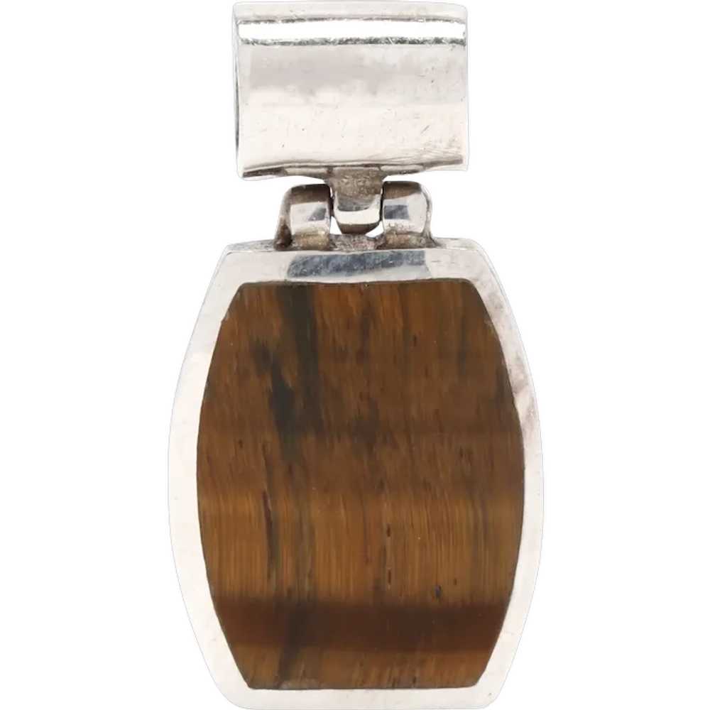 Tiger's Eye Quartz Pendant, Sterling Silver, 1 In… - image 1