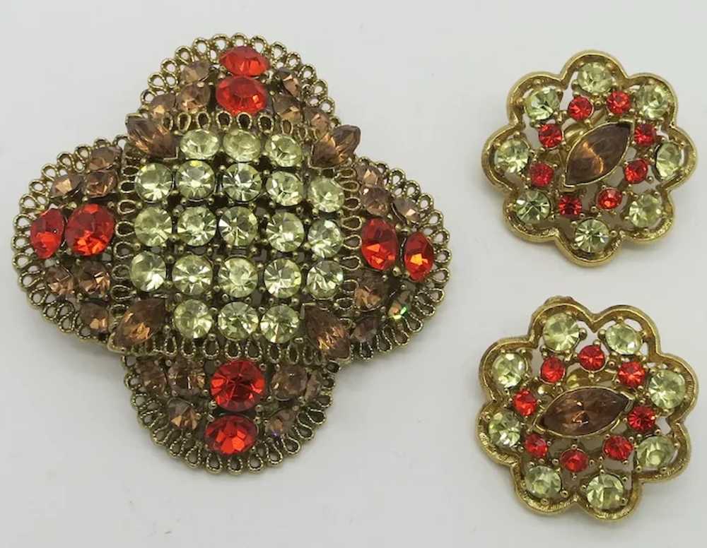 Beautiful Domed Rhinestone Brooch & Earrings unsi… - image 2