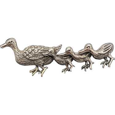 Sterling Silver Goose/Goslings Pin/Brooch Stamped… - image 1