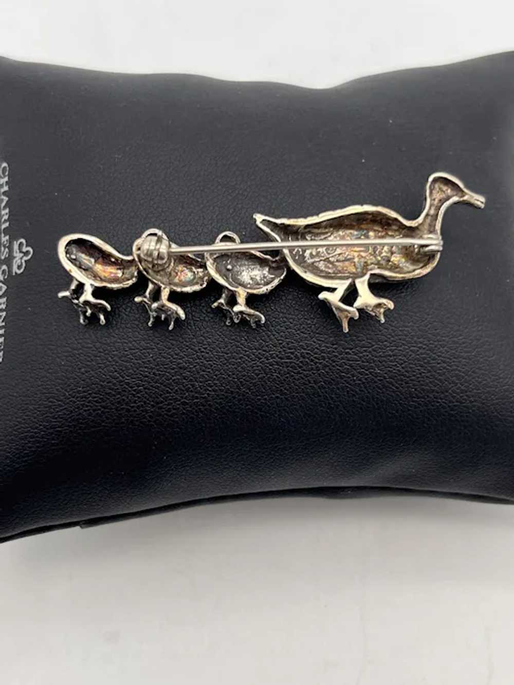 Sterling Silver Goose/Goslings Pin/Brooch Stamped… - image 2