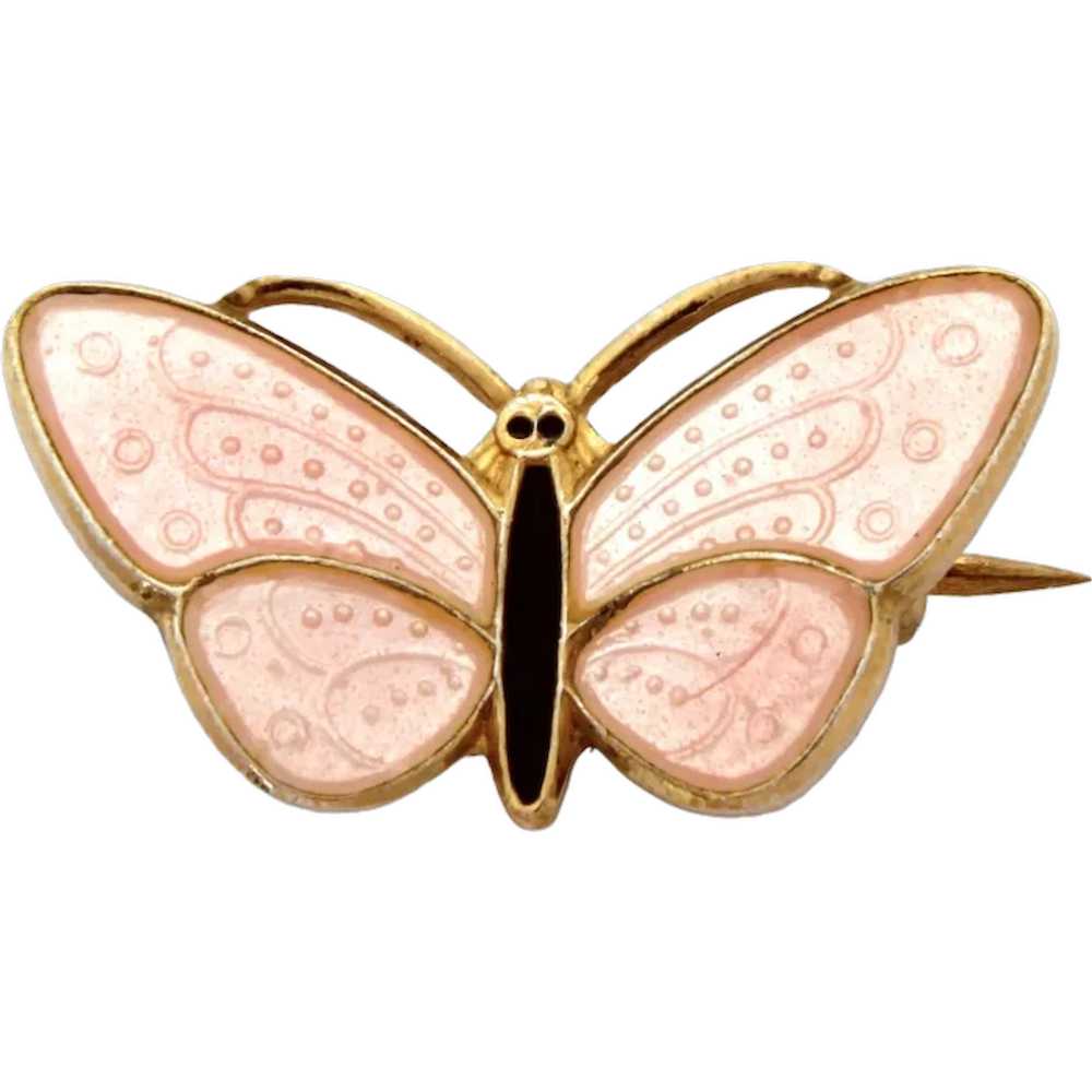 Sterling Pink Enamel Butterfly Pin Aksel Holmsen … - image 1