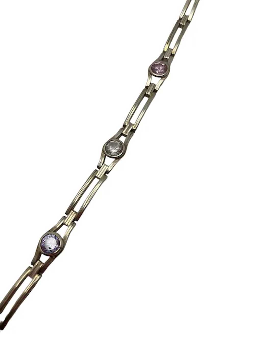 Italian Sterling Silver and Crystal Link Bracelet - image 6