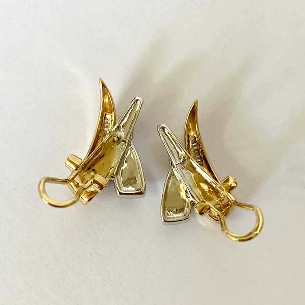 18k Two Tone Gold Baguette Diamond Earrings - image 10