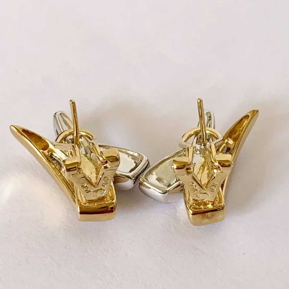 18k Two Tone Gold Baguette Diamond Earrings - image 11