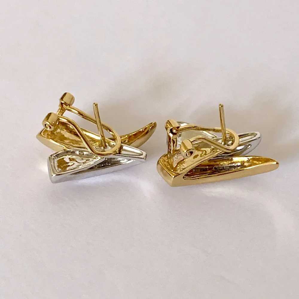 18k Two Tone Gold Baguette Diamond Earrings - image 12