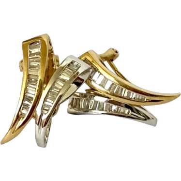 18k Two Tone Gold Baguette Diamond Earrings - image 1