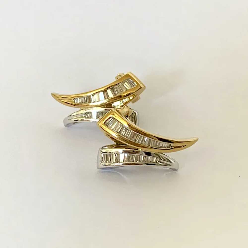 18k Two Tone Gold Baguette Diamond Earrings - image 2