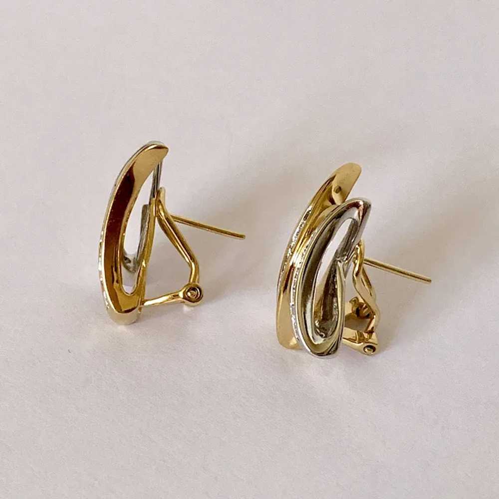 18k Two Tone Gold Baguette Diamond Earrings - image 5