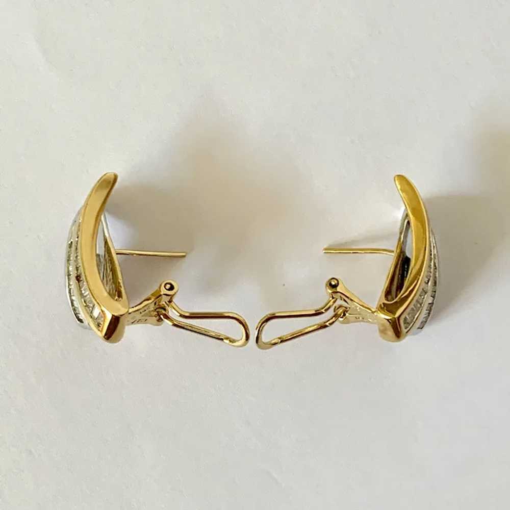 18k Two Tone Gold Baguette Diamond Earrings - image 7