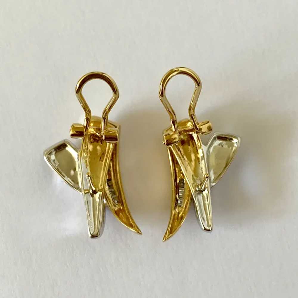 18k Two Tone Gold Baguette Diamond Earrings - image 9