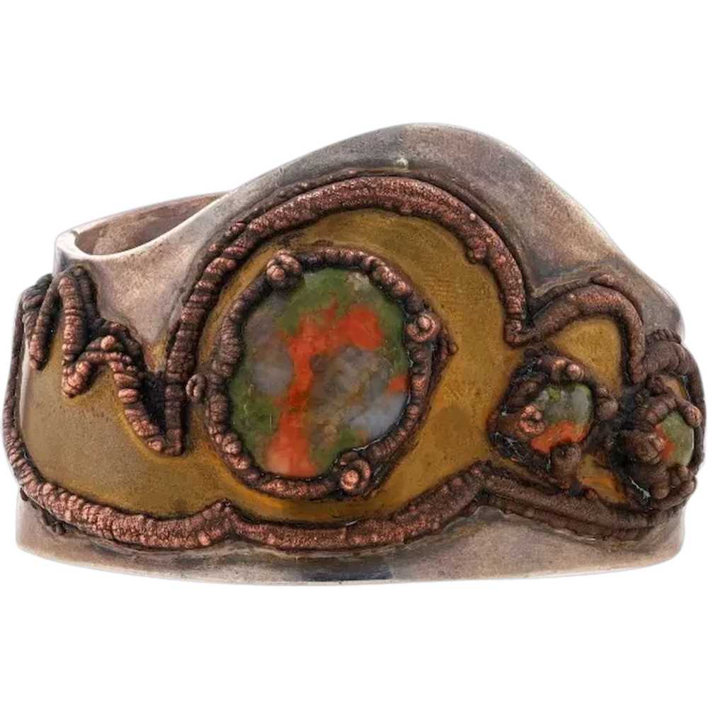 Sterling Jasper Vintage Modernist Cuff Bracelet 7… - image 1