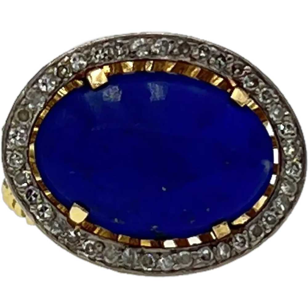 Vintage Lapis Lazuli Diamond and 18k Gold Ring - image 1