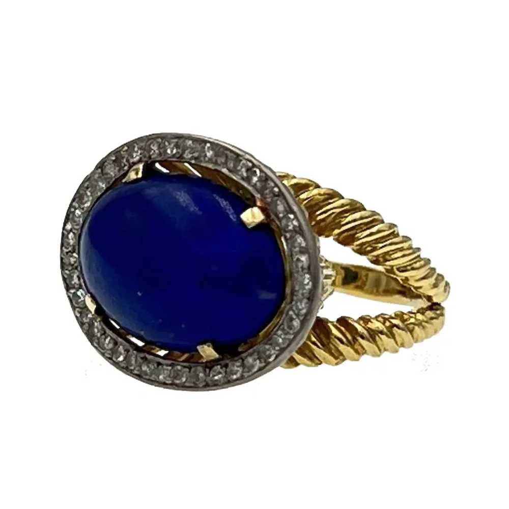 Vintage Lapis Lazuli Diamond and 18k Gold Ring - image 2