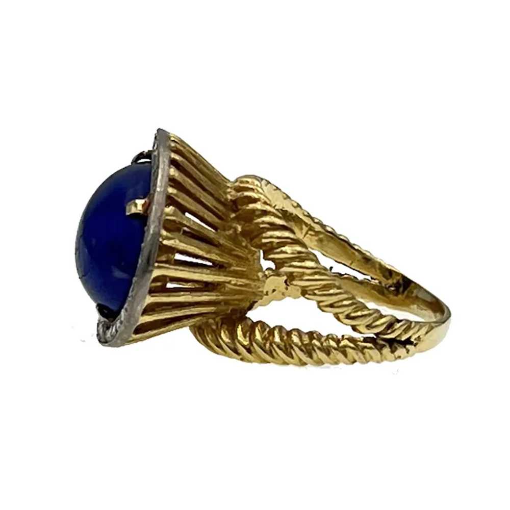 Vintage Lapis Lazuli Diamond and 18k Gold Ring - image 3