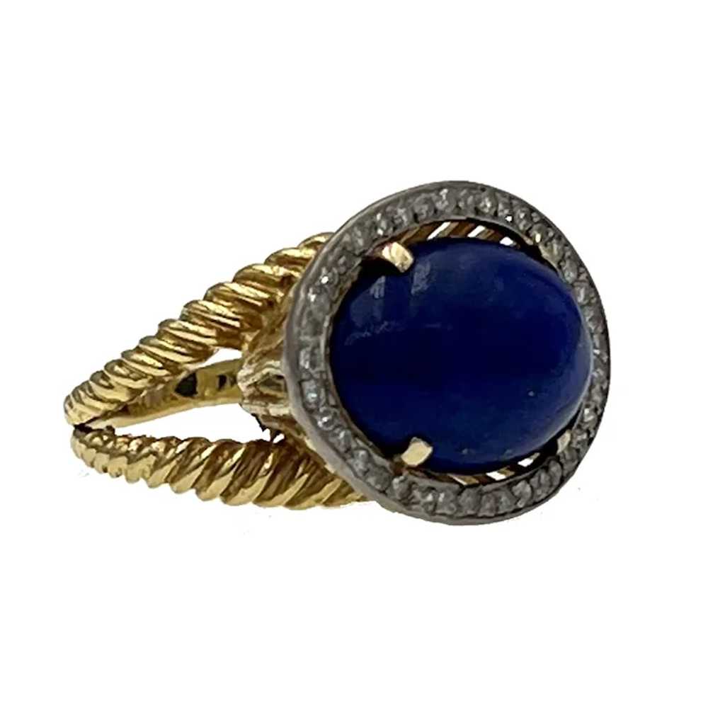 Vintage Lapis Lazuli Diamond and 18k Gold Ring - image 6