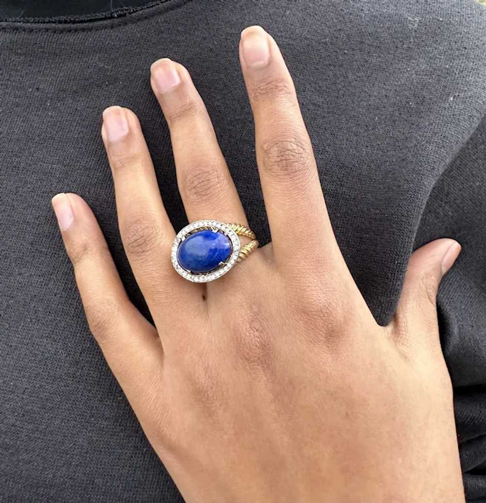 Vintage Lapis Lazuli Diamond and 18k Gold Ring - image 8