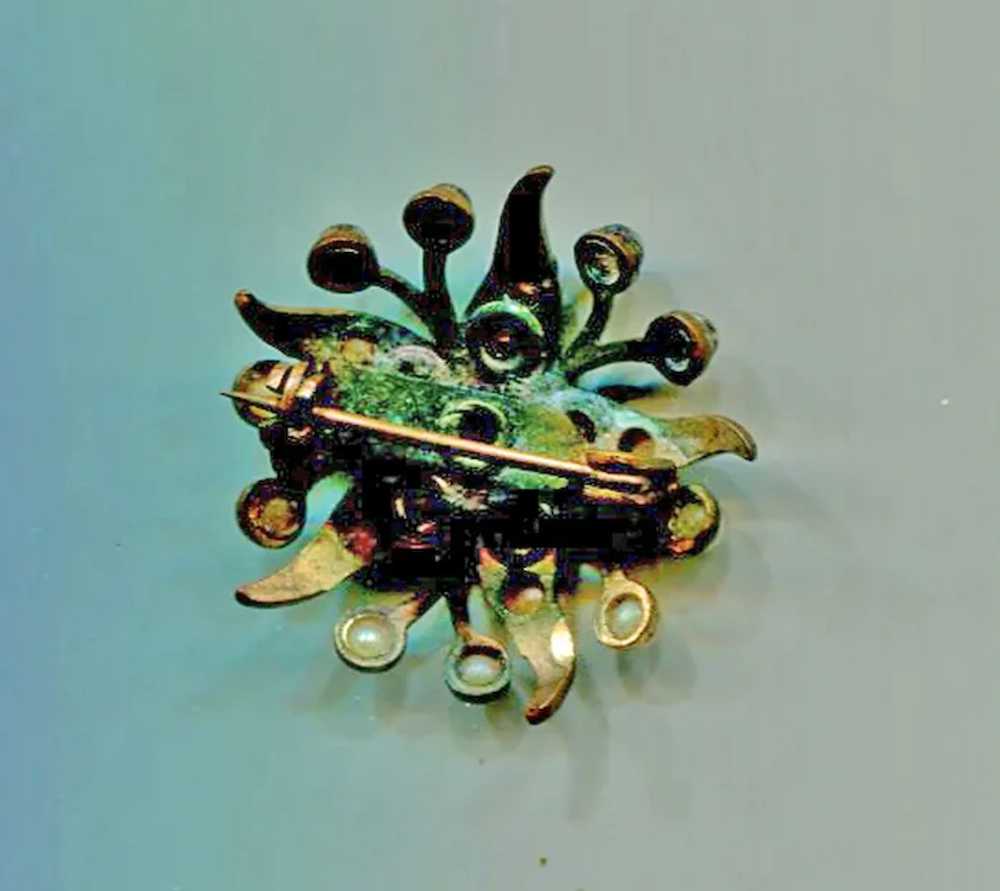 Amber Rhinestones & Faux Pearls Starburst Pin - image 2